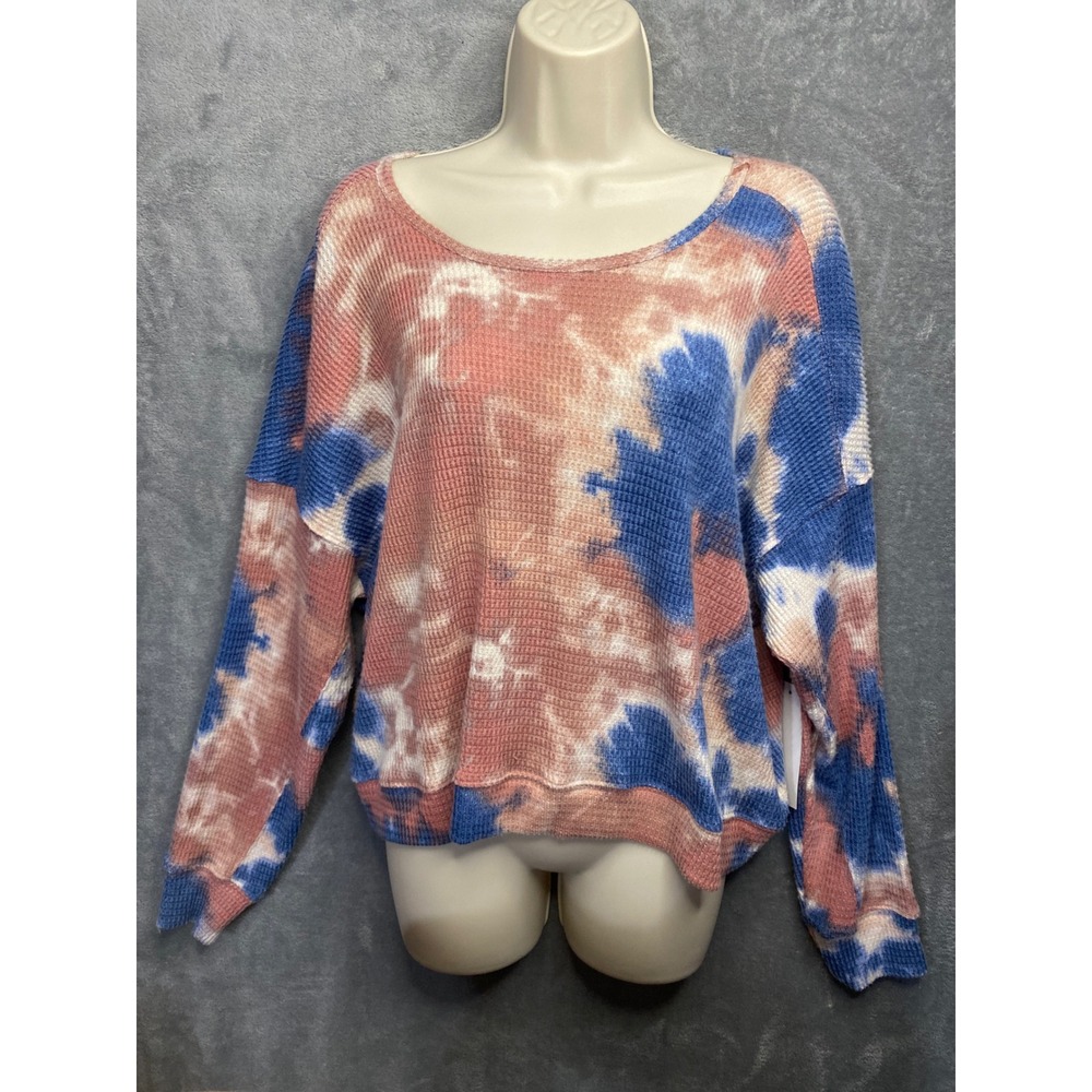 Cloud Chaser Tie Dye‎ Waffle Knit Cropped Twist Back Top